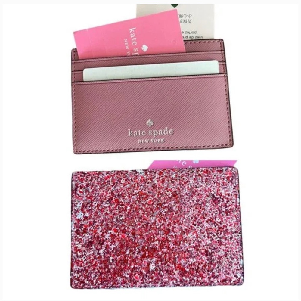 Kate spade card holder! Glitter. Dusty peony saffiano Greta court EUC